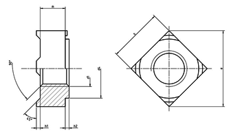 DIN 928 Square Weld Nut drawing